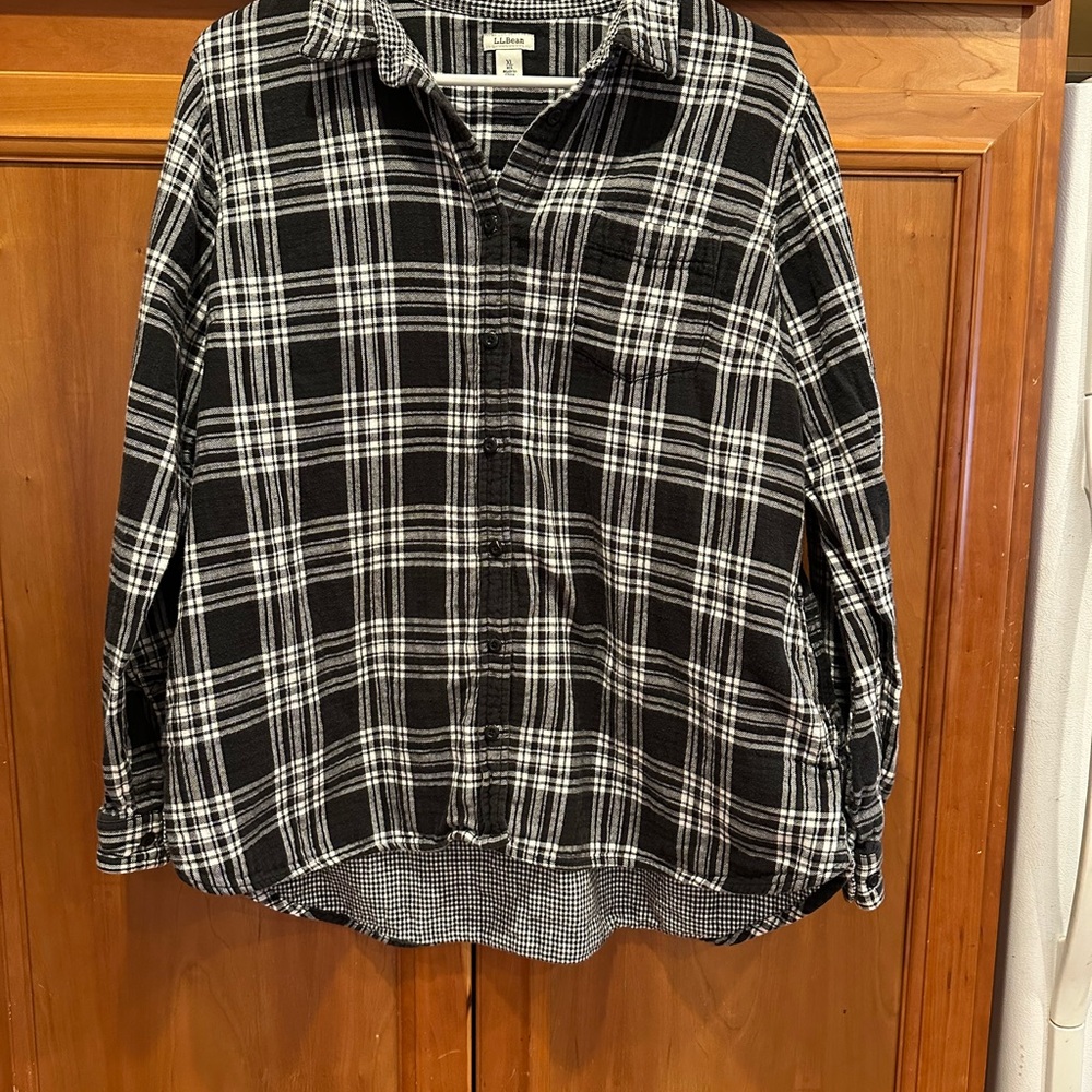 L.L. Bean Black and White Plaid Flannel Shirt